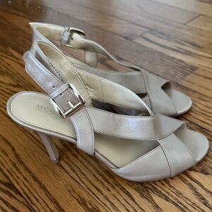 Michael Kors Nude Strappy Heels Size 7.5M Champagne Beige Slingback Sandals